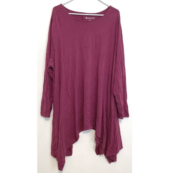 ROAMAN'S VANITY 3X Plus Size Berry Purple ish Long Sleeve Tunic Blouse Top 30 32 - Picture 1 of 16